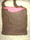 Virkad väska -Brun med rosa innertyg Mått 15 x 25 cm